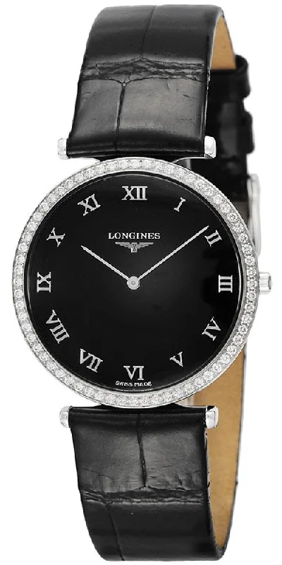 Longines La Grande Classique Black Leather Black Dial Diamonds Women's Watch L4.741.0.51.2