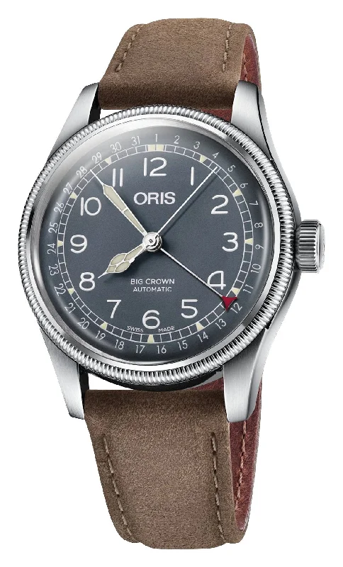 Oris Big Crown Pointer Date Automatic Stainless Steel Blue Dial Brown Leather Strap Mens Watch 754 7741 4065-07 5 20 63