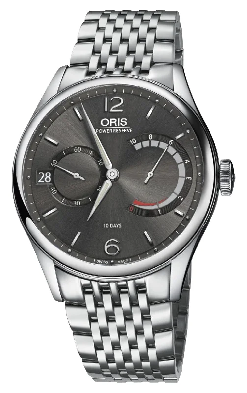 Oris Artelier Calibre 111 Manual Wind Stainless Steel Gray Dial Date Power Reserve Mens Watch 111 7700 4063-Set 8 23 79