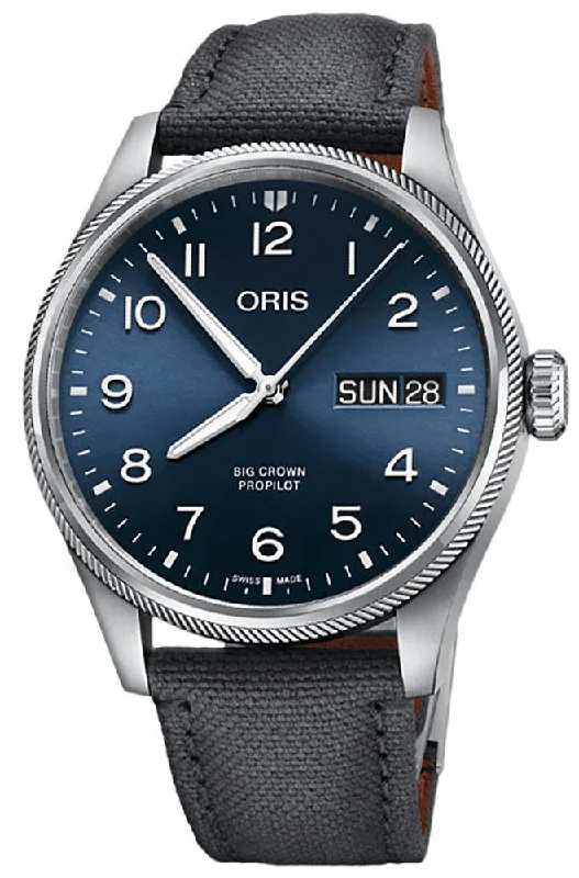 Oris Big Crown ProPilot Automatic Stainless Steel Blue Dial Gray Textile Strap Day/Date Mens Watch 752 7760 4065-07 3 22 05LC