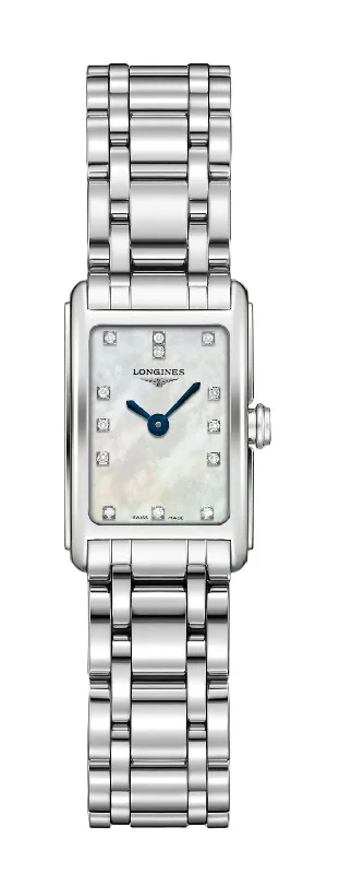 Longines DolceVita Stainless Steel Mother-Of-Pearl Dial Diamonds Rectangle Quartz Womens Watch L5.258.4.87.6