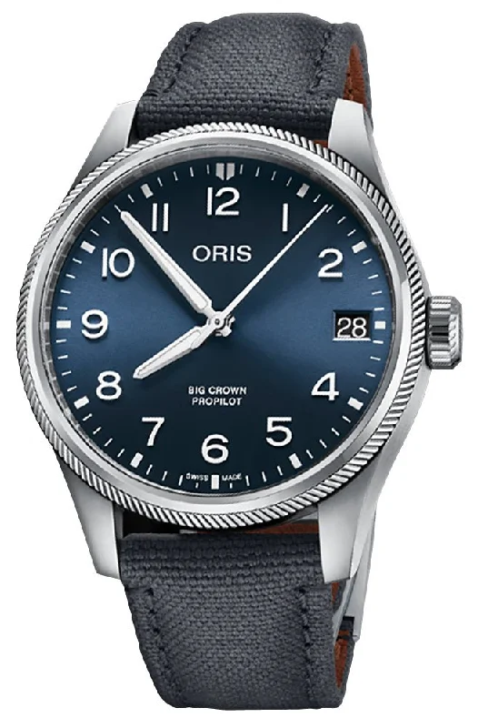 Oris Big Crown ProPilot Automatic Stainless Steel Blue Dial Gray Textile Strap Date Mens Watch 751 7761 4065-07 3 20 05LC