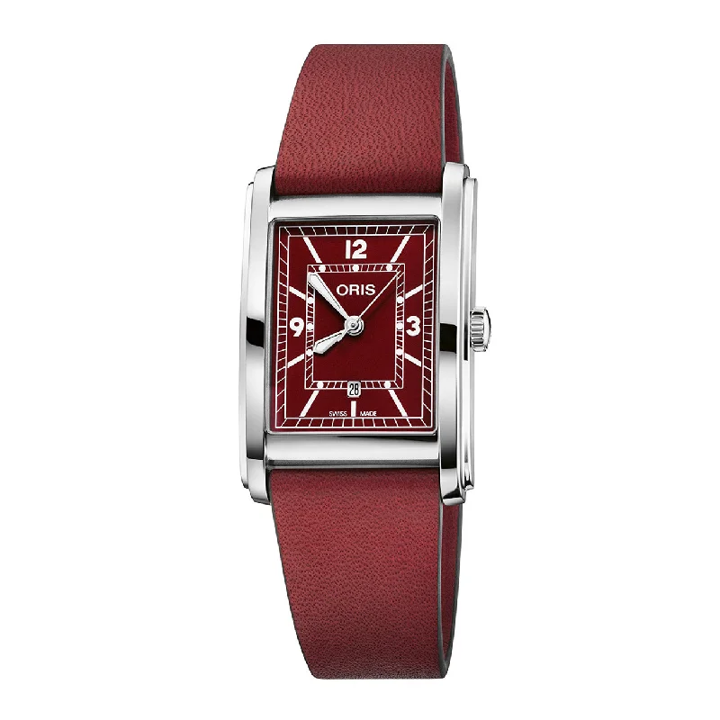 Oris Rectangular Bordeaux Watch with Red Dial