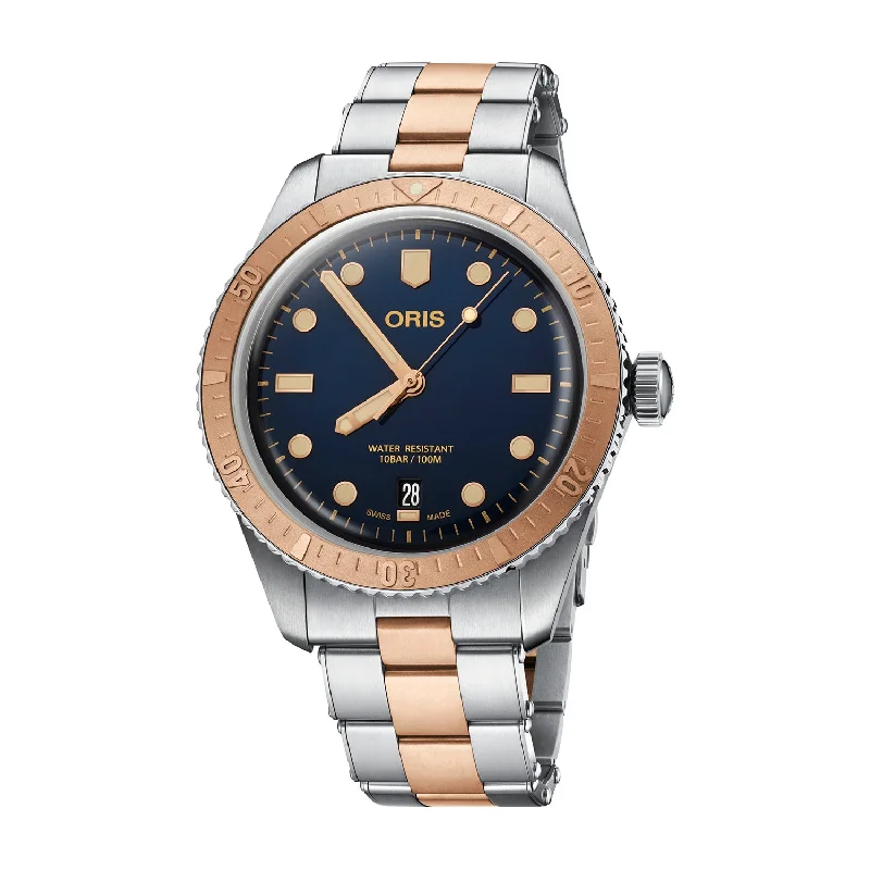 Oris Divers Sixty-Five Automatic Date Watch with Blue Dial and Steel and Bronze Bracelet