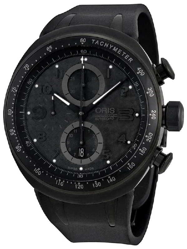 Oris TT3 Chronograph Automatic Black Ion-Plated Titanium Black Rubber Date Mens Watch 01 674 7611 7764-07 4 28 02B