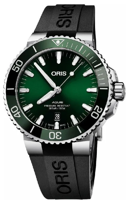 Oris Aquis Automatic Stainless Steel Green Dial Black Rubber Strap Date Divers Mens Watch 733 7766 4157-07 4 22 64FC