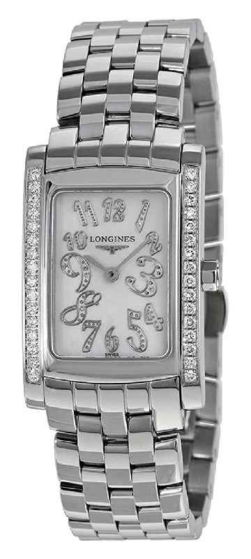 Longines DolceVita Stainless Steel Mother-Of-Pearl Dial Diamonds Rectangle Quartz Womens Watch L5.502.0.97.6