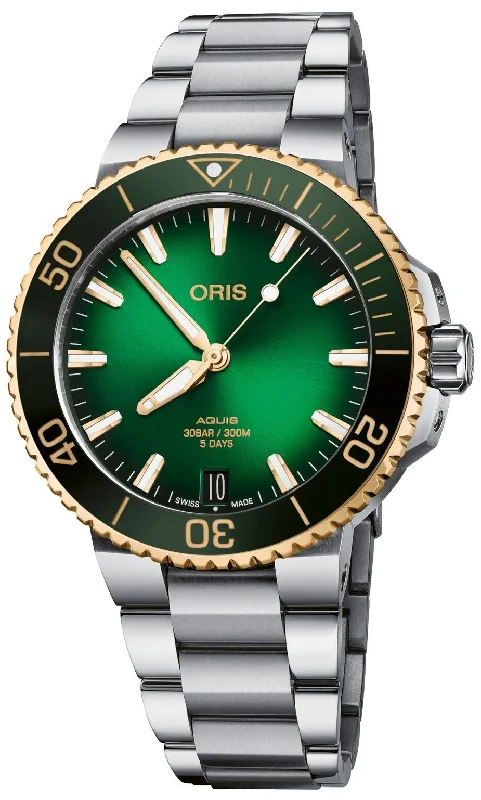 Oris Aquis Date Automatic Stainless Steel Green Dial Divers Mens Watch 400 7769 6357-07 8 22 09PEB