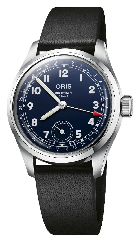 Oris Big Crown Pointer Date Automatic Stainless Steel Blue Dial Black Leather Strap Mens Watch 403 7776 4065-07 5 19 11