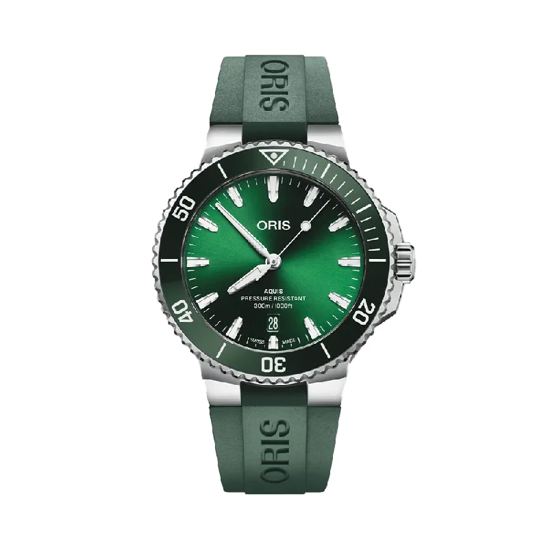 Aquis Date 41.5mm - Green on Rubber Strap