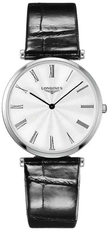 Longines La Grande Classique Midsize 36mm Quartz Silver Dial Black Leather Mens Watch L4.755.4.71.2