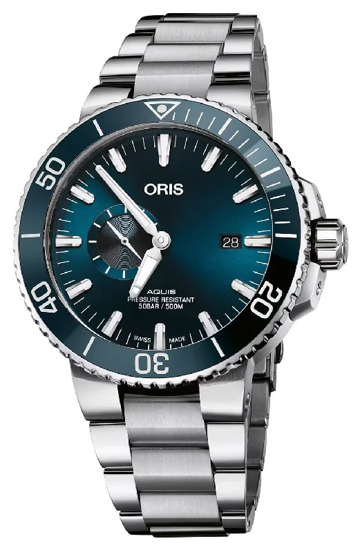 Oris Aquis Automatic Stainless Steel Blue Dial Date Divers Mens Watch 743 7733 4155-MB