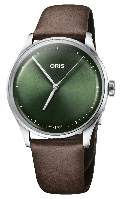 Oris Artelier S Automatic Stainless Steel Green Dial Brown Leather Strap Unisex Watch 733 7762 4057-07 5 20 70FC