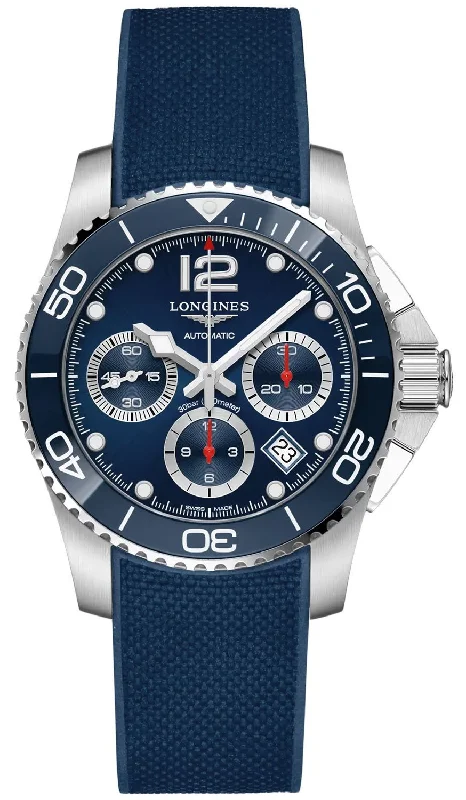 Longines HydroConquest Automatic Chronograph Stainless Steel Blue Rubber Strap Blue Dial Date Divers Mens Watch L3.783.4.96.9