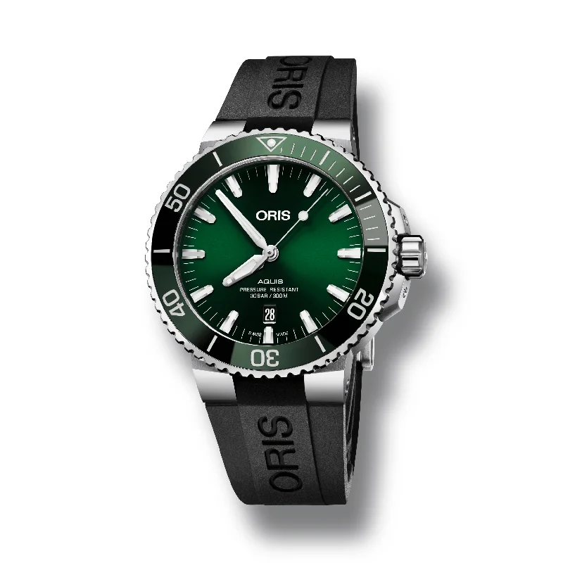 Oris Aquis Date Automatic Green Dial Watch with Black Caoutchouc Rubber Strap, 43.50mm