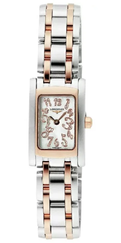 Longines DolceVita Stainless Steel & Rose Gold Mother-Of-Pearl Dial Rectangle Quartz Womens Watch L5.158.5.97.7