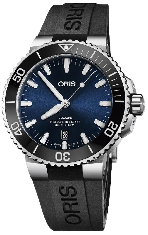 Oris Aquis Automatic Stainless Steel Blue Dial Black Rubber Strap Date Divers Mens Watch 733 7730 4135-07 4 24 64EB