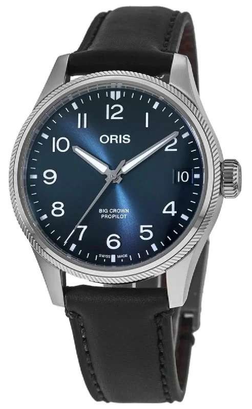 Oris Big Crown ProPilot Automatic Stainless Steel Blue Dial Black Leather Strap Date Mens Watch 751 7761 4065-07 6 20 08LC