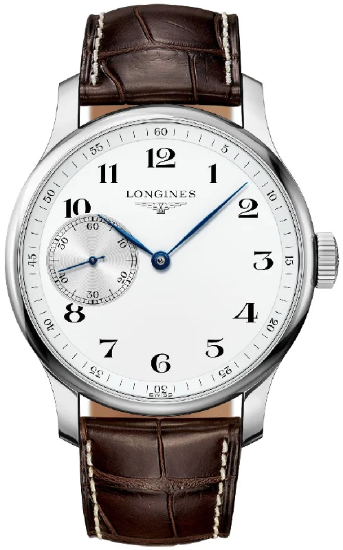 Longines Master Collection Manual Wind 47mm Stainless Steel Case White Dial Brown Leather Mens Watch L2.841.4.18.3