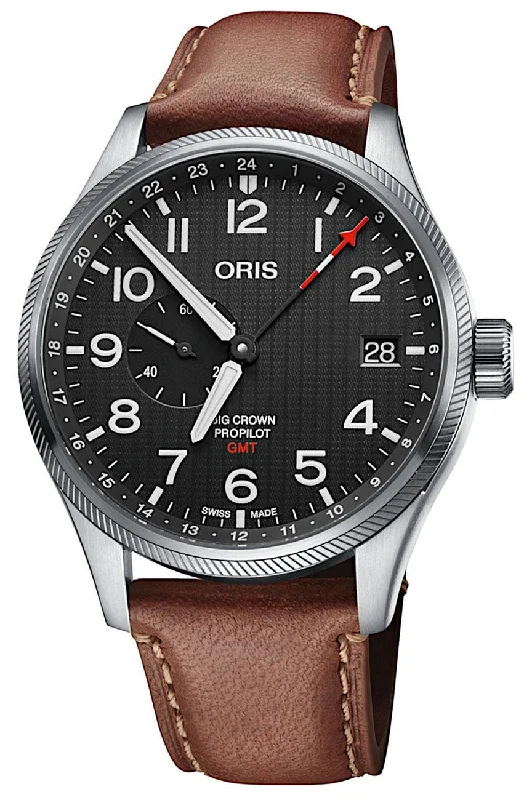 Oris Limited Edition 56th Reno Air Races Big Crown ProPilot GMT Automatic Stainless Steel Brown Leather Black Dial Date Mens Watch 748 7710 4184-Set