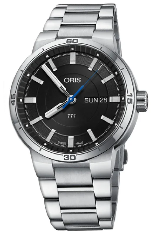 Oris TT1 Automatic Stainless Steel Black Dial Day-Date Mens Watch 735 7752 4154-MB