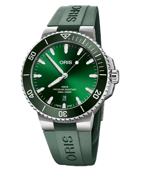 Oris Aquis Date Watch with Green Rubber Strap, 43.50mm