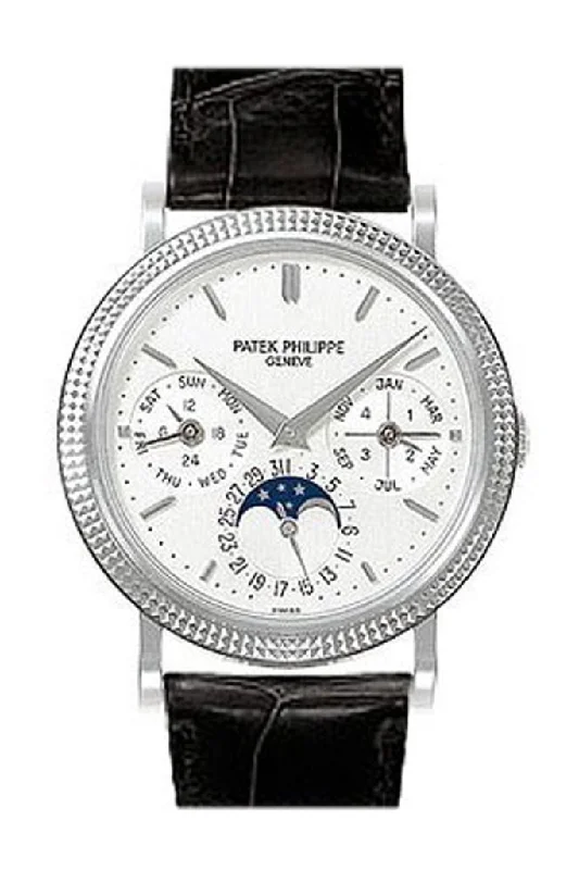 Patek Phillippe Grand Complications Annual Calender Moonphase White Dial Black Leather Automatic Men's Watch 5039G Pre Owned