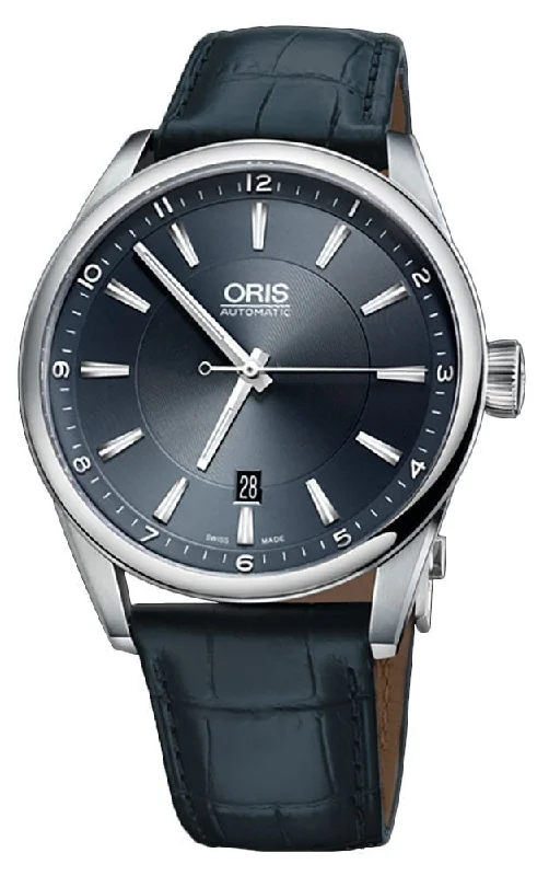 Oris Artix Automatic Stainless Steel Blue Dial Blue Leather Strap Date Mens Watch 733 7642 4035-07 5 21 85FC